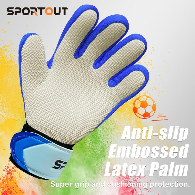 Sportout قفازات حارس مرمى للأطفال من سبورت آوت، قفازات حارس كرة القدم مع حماية مزدوجة للمعصم ومواد لاتكس مقاومة للانزلاق والارتداء لمنع الإصابات - Image 3
